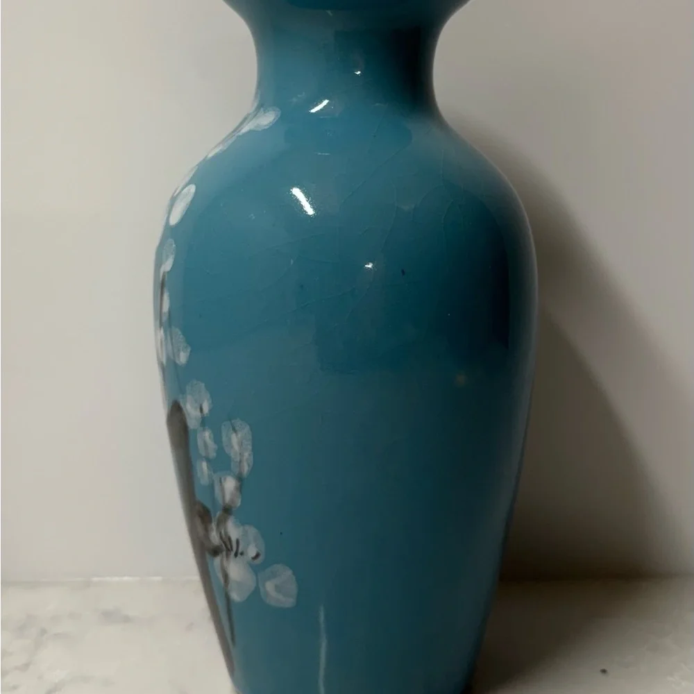 Vintage Turquoise Floral Ceramic Vase - Blue Decorative Home Accent